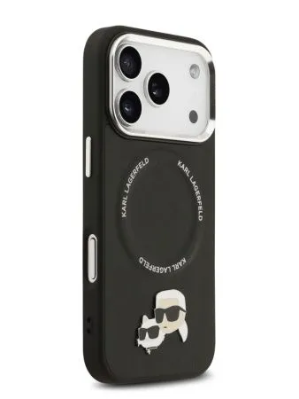 Lagerfeld для iPhone 17 Pro Max чехол PU NFT Karl & Choup heads Metal pin & Cam Hard Black (MagSafe)