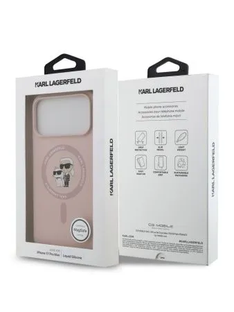 Lagerfeld для iPhone 17 Pro Max чехол Liquid Silicone NFT Karl & Choupette Hard Pink (MagSafe)