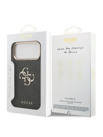 Guess для iPhone 17 Pro чехол PU 4G Classic metal logo Gold camera Hard Black (MagSafe)