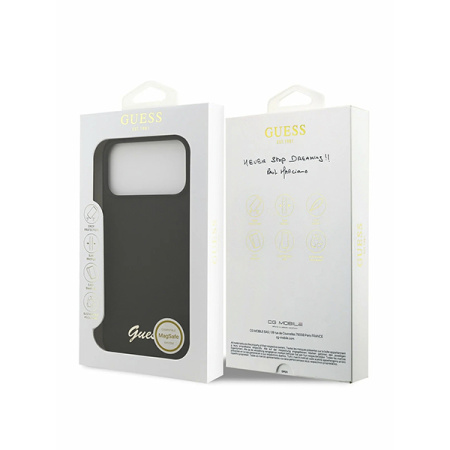 Guess для iPhone 17 Pro чехол Liquid silicone Gold metal logo & Camera Hard Black (MagSafe)